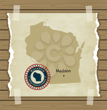 Wisconsin map with stamp vintage vector background