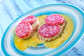 bread with salami and cheese