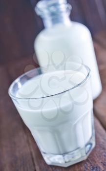 milk in glass and on a table