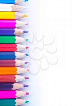 color pencils on the white background, scchool supplies