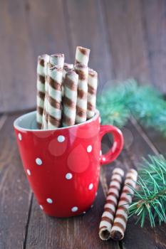 Christmas treat, sweet biscuit tubes for tea