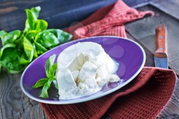 fresh ricotta with basil on the plate