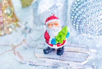 christmas decoration on the white snow, christmas background