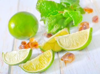 lime with mint and sugar