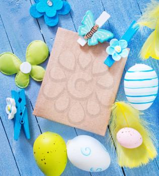 easter eggs on the wooden table, color eggs
