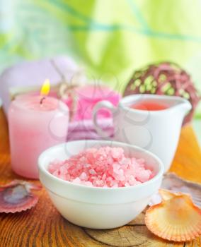 Pink sea salt and aroma oil for SPA