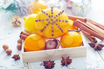 Fresh oranges and cinnamon for christmas