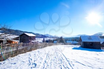 Snow in mountains, Winter mountains in ukraine