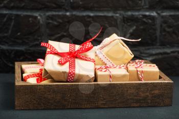 boxes for present on the wooden table