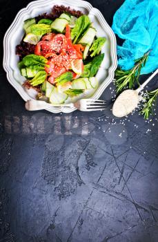 salad with salmon and fresh leaves, salad with fresh salmon