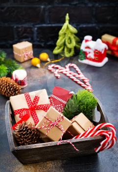 christmas background, christmas decoration on a table, stock photo