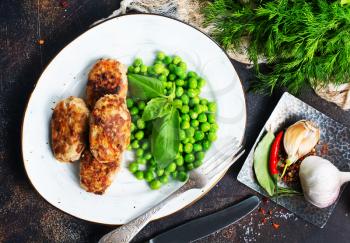 fried cutlets with green pea, cutlets with pea
