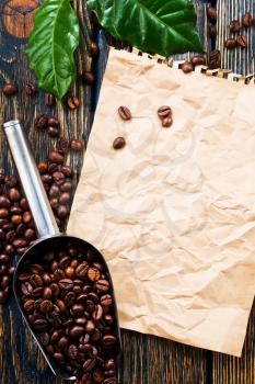 coffee beans on the wooden table, stock photo