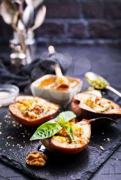 pear with honey nuts cheese, stock photo