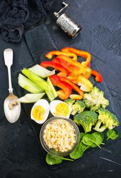 diet food,boiled bulgur with vegetables and egg
