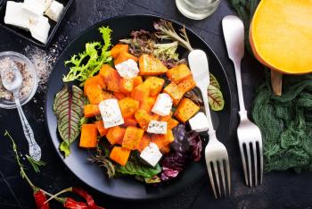 salad with pumpkin carrot and cheese, diet salad