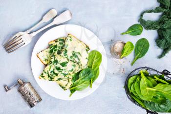 omelette with spinach on plate, egg omelette