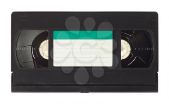 Old video cassette with empty label isolated on white background
