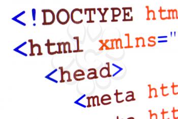 Fragment of web page HTML source code monitor screenshot diagonal view