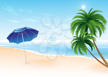 Summer beach with palm trees vector illustration