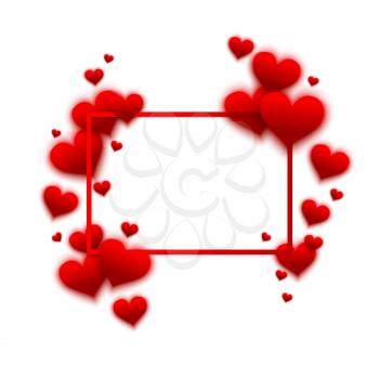 Vector confetti falling from red blurred  hearts on the white background. Love concept card background for Valentine's day