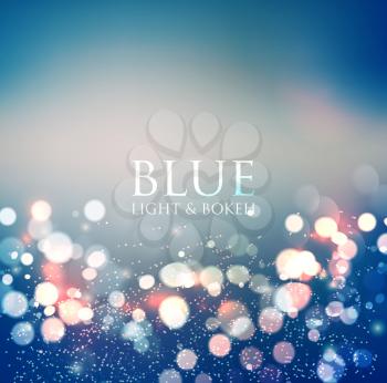 Abstract defocused christmas background. Festive elegant blue abstract background with bokeh  lights 