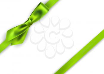 Shiny green satin ribbon on white background. Vector
