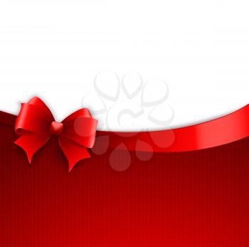 Vector Invitation card with red holiday ribbon and bow