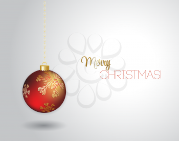 Merry Christmas card with red bauble . Vector illustration.