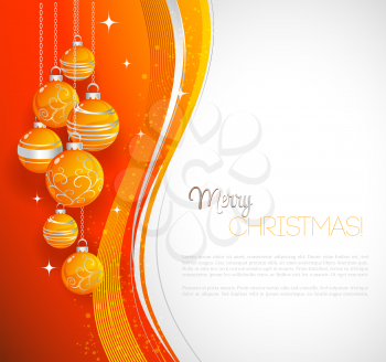 Merry Christmas card with orange bauble . Vector illustration.