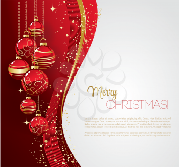 Merry Christmas card with blue bauble . Vector illustration.
