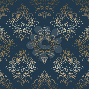 Vector vintage gold card with seamless damask pattern  EPS 10