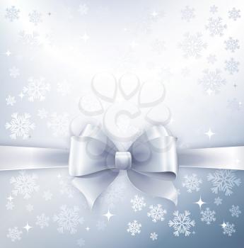 Silver winter abstract background. Christmas background with snowflakes and bow. Vector.