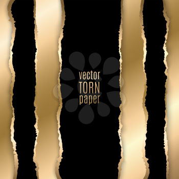 Vector illustration Gold and black torn paper. Template background