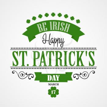 Happy Saint Patrick's Day Lettering Card. Typographic With Ornaments,  Ribbon and Clover