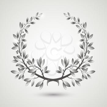 Vector silver laurel wreath with shadow.  EPS 10