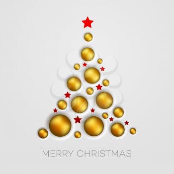 Simple golden Christmas tree with balls and star