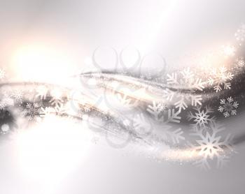 Christmas Smooth light silver waves lines and Lens Flares vector abstract background. Bokeh effect