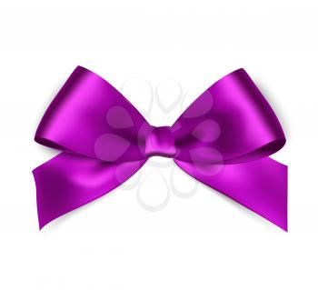 Shiny purple satin ribbon on white background. Vector red bow and ribbon.