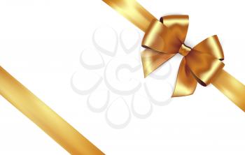 Shiny golden satin ribbon . Vector isolate gold bow for design greeting and discount card