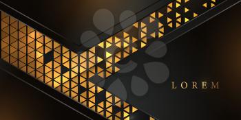 Vector Abstract geometric background with golden triangle pattern. Shiny gold mosaic on black background for advertising card, voucher, gift discount and website design