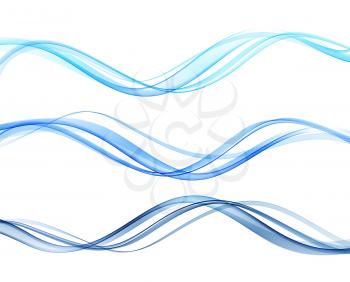 Vector set of blue color abstract wave design element. Abstract background, blue color flow waved lines for brochure, website, flyer design. Transparent smooth wave.