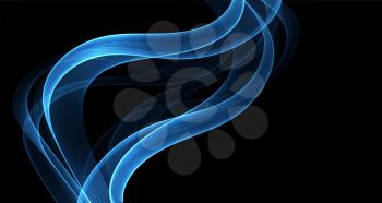 Abstract blue turquoise smoke Waves. Shiny moving lines design element on dark background for wallpaper, flyer, poster, greeting card and disqount voucher. Vector Illustration
