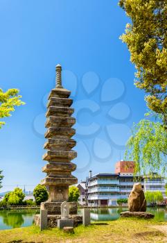 Old Stone Pagoda above Sarusawa-ike Pond in Nara, Japan