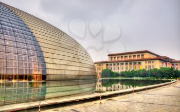 Beijing, China - May 14, 2016: The Great Hall of the People and the National Centre for the Performing Arts