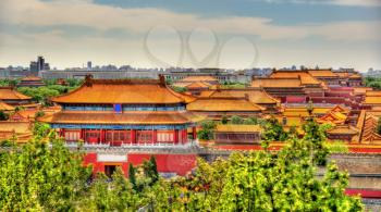 Aerial view on Forbidden City from Jingshan Park in Bejing, China