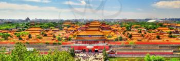 Aerial view on Forbidden City from Jingshan Park in Bejing, China
