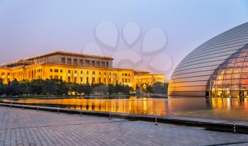 Beijing, China - May 14, 2016: The Great Hall of the People and the National Centre for the Performing Arts