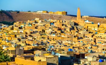 View of Ghardaia, a city in the Mzab Valley. A UNESCO world heritage site in Algeria