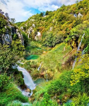 Waterfall in Plitvice Lakes National Park. UNESCO world heritage in Croatia